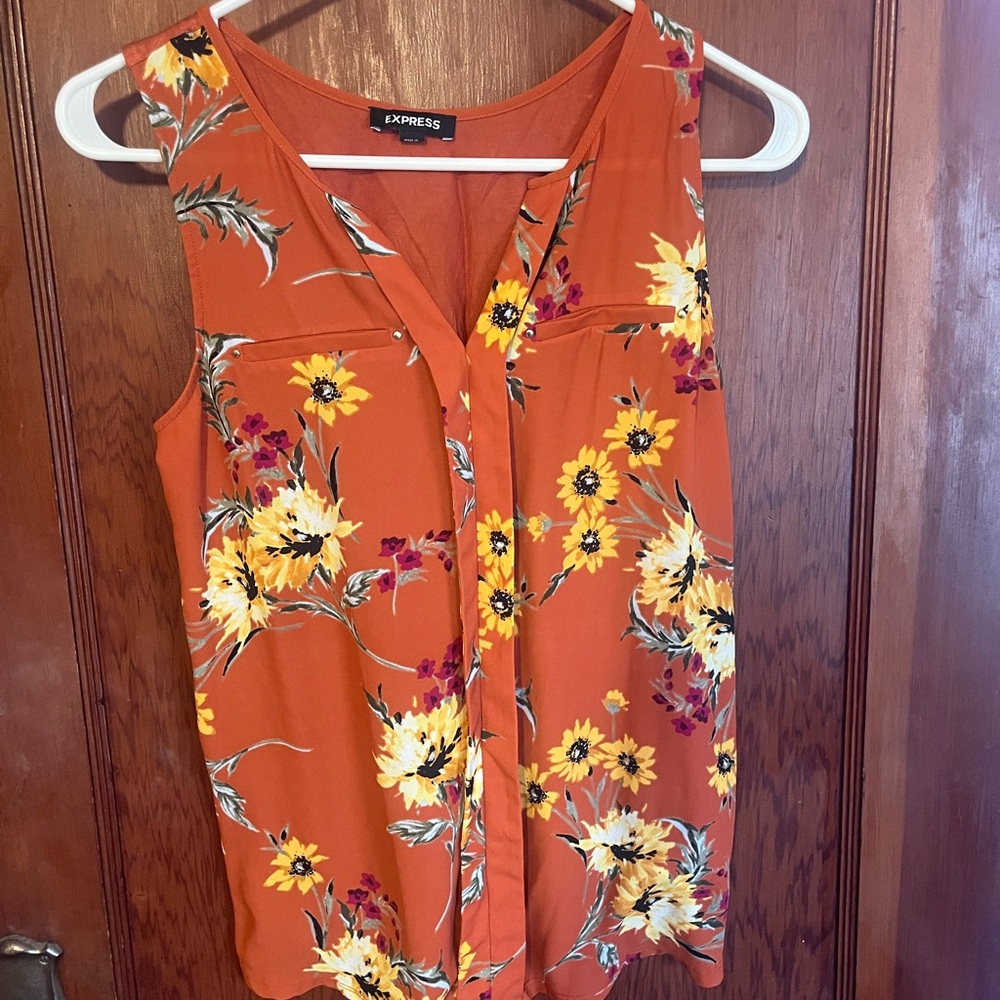 Express Orange Sleeveless Button Down Blouse